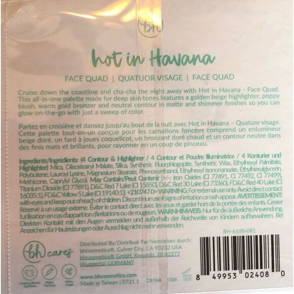 BH COSMETICS - NWT - Set of 2 Hot in Havana Face Quad. So Cute & Versatile & NWT - Picture 3 of 16